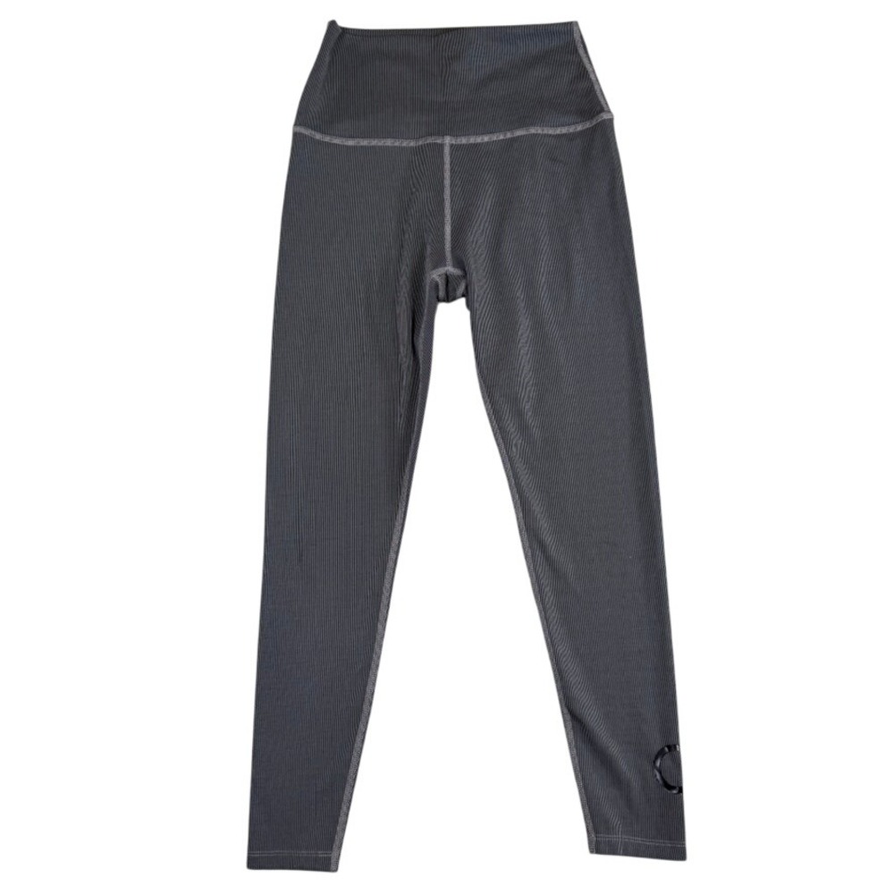 Beyond Yoga Ribbed High Waisted Leggings Gray White Micro Stripe Size L